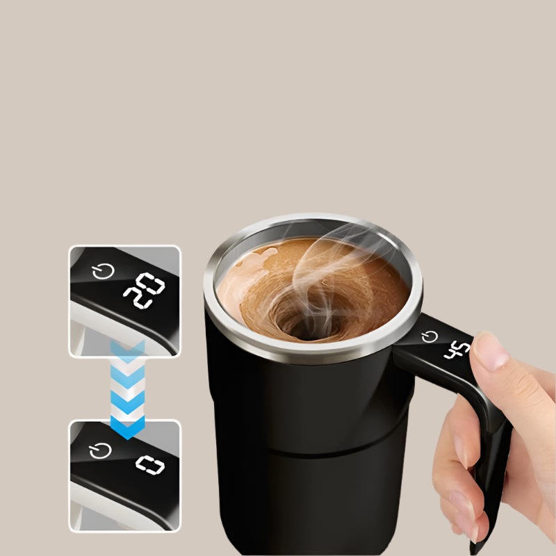 Automatic Coffee Stirring Cup, Stainless Steel Self-Stirring Coffee Cup with Lid, Auto Stir & Heating Feature, LED Intelligent Display Temperature